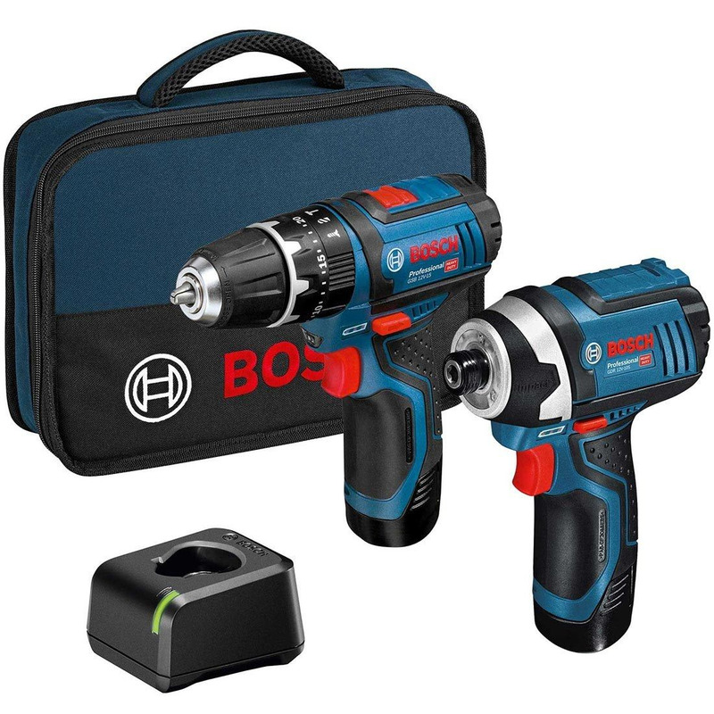 Bosch 12v Twin Kit GSB 12v-15 Combi Drill & GDR 12v-105 Impact Driver 2x2ah Batteries 06019A6979
