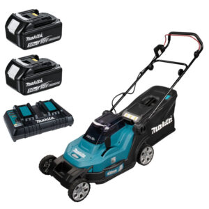 Makita DLM432CT2 Twin 18V 43cm Lawn Mower Kit - 2 x 5.0Ah Batteries & Dual Charger