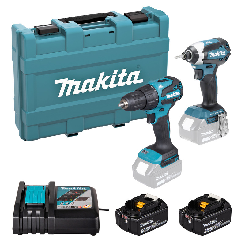 Makita DLX2537ST 18v LXT Twin Kit DHP490 Combi Drill / DTD153 Impact Driver - 2 x 5.0ah Batteries