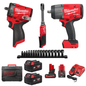 Milwaukee 3 Piece Kit M18 Impact Wrench, M12 Impact Wrench & M12 Ratchet