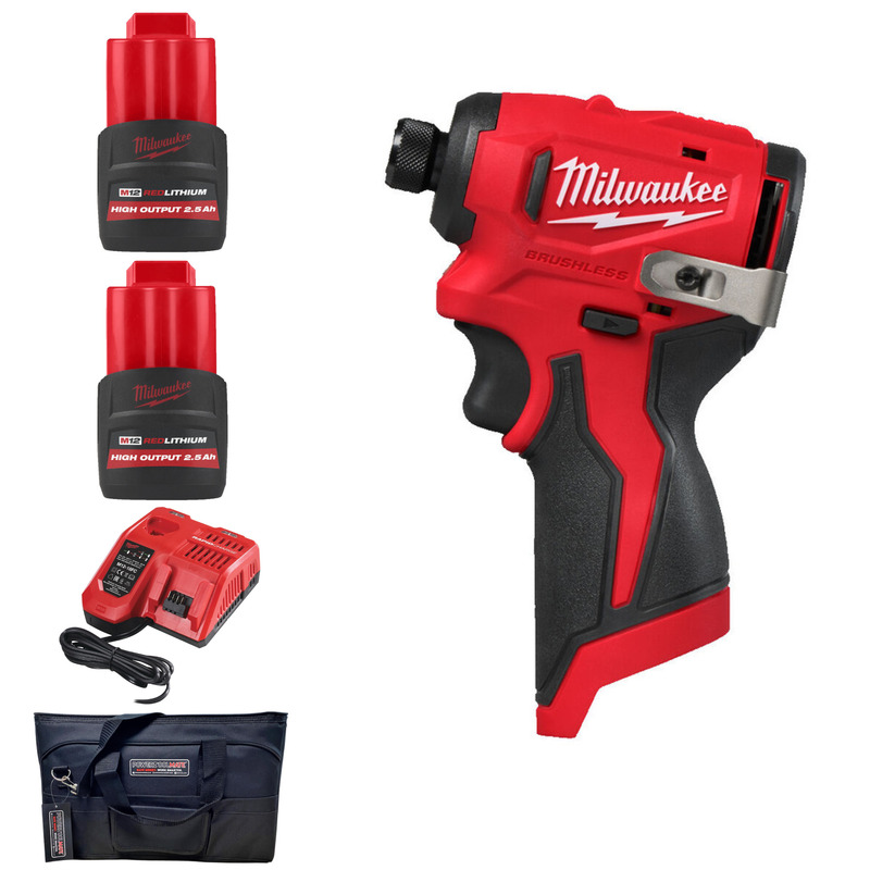 Milwaukee M12BLIDRC-0 12v Compact Brushless Impact Driver Kit - 2 x 2.5ah High Output Batteries, Charger & PTM Bag