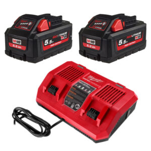 Milwaukee M18HB5 5.5ah High Output Battery Twin Pack and Dual Bay Charger Energy Kit