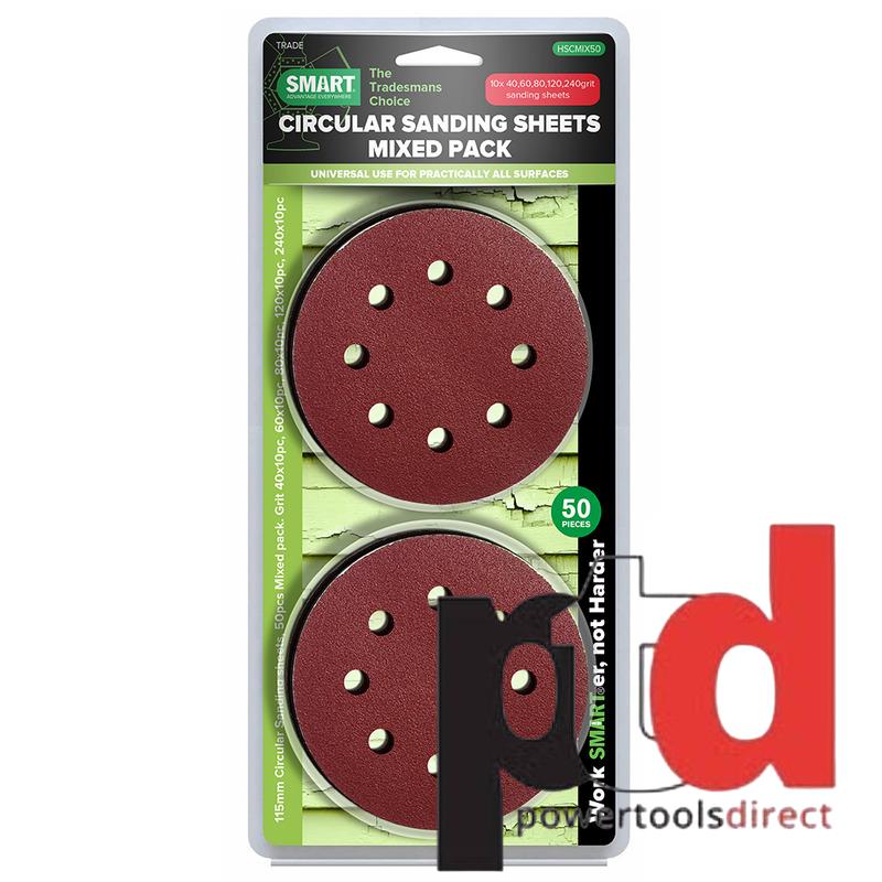 SMART Trade 115mm Circular Mixed Grit Sanding Sheets - Pack of 50